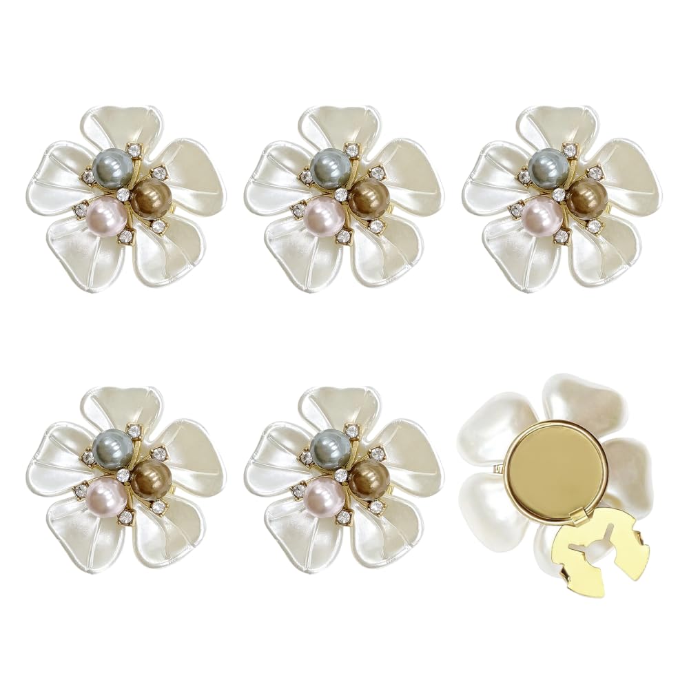 6PCS Crystal Pearl Button Covers, Decorative Rhinestone Buttons Cover Detachable Clip Button for Jeans Crafts Sewing