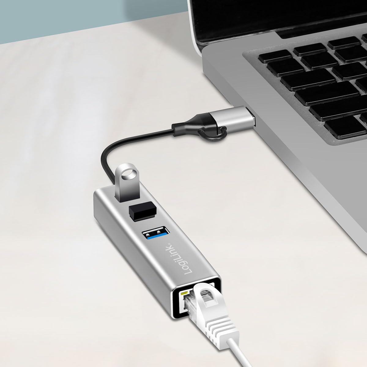 LogiLink UA0440 Hub USB-C 3.2 Gen 1 Adaptateur Ethernet RJ45 5G 3 Ports USB-A