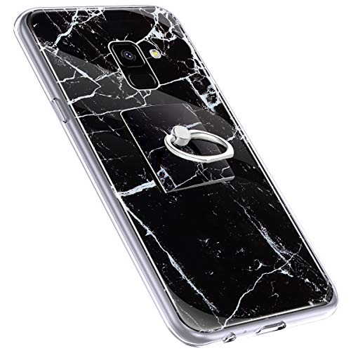 Urhause Cover Compatible with Samsung Galaxy A8 2018 Case Sparkle Glitter Bling Marble Case TPU Silicone Ring Holder Cover 360 Degree Rotation Ring Holder Kickstand Shiny Bling Shockproof Cover Black