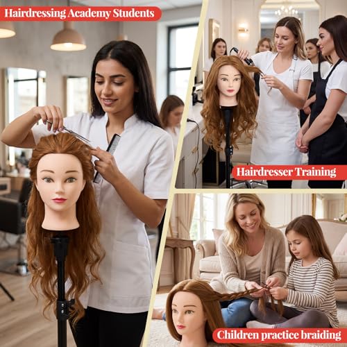 Image of Mannequin Head with 80% Human Hair 26-28 inch Doll Head for Hairdresser #27
