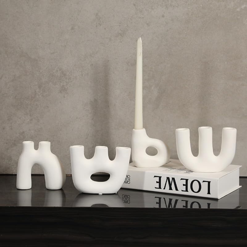 Candle Holder Stand Ceramic Candle Holder Vase Home Decoration Desktop Centerpiece Flower Vase Wedding Decoration Home Decoration Accessories Art Candlestick Holders (Color : D Black) (A Black) image 5