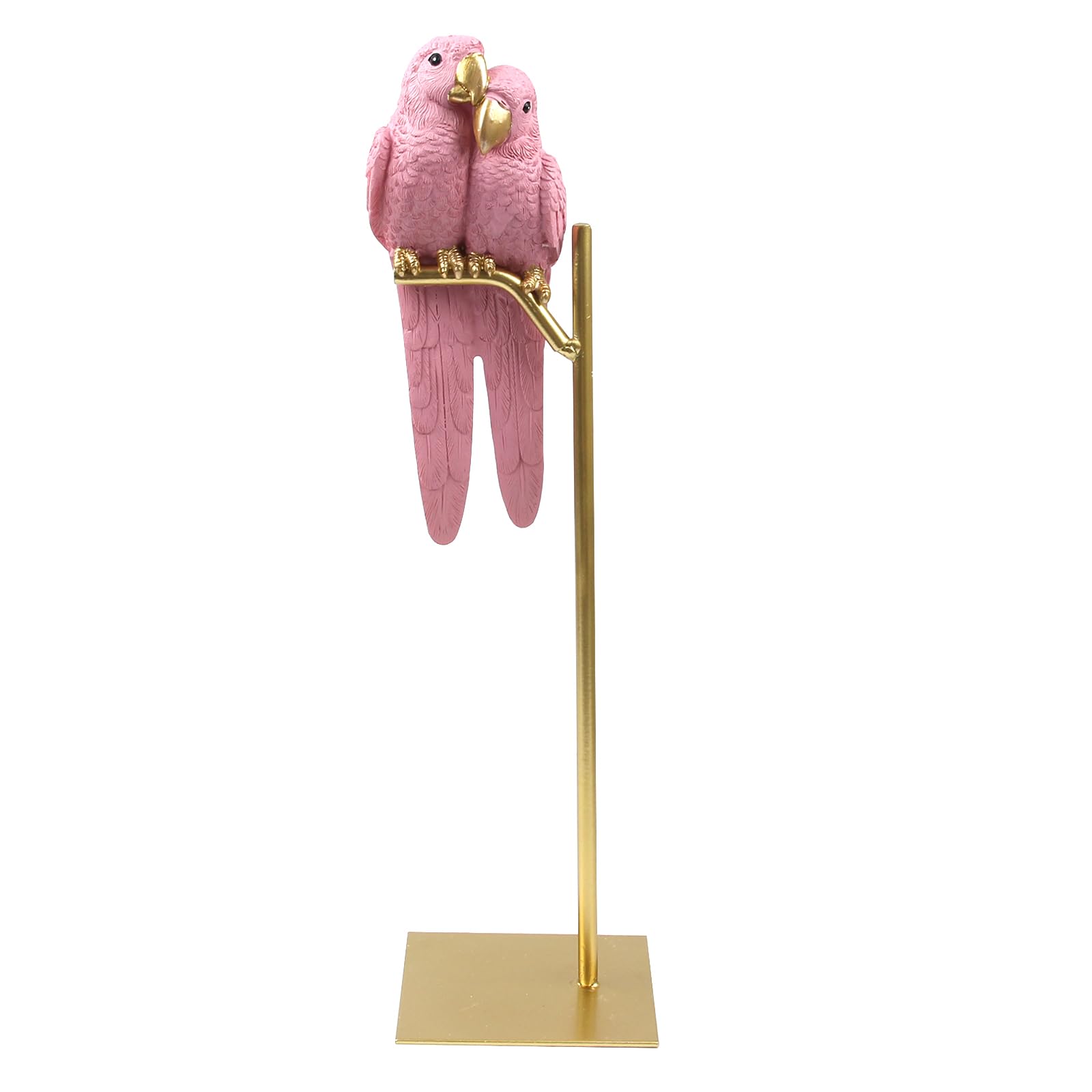 Suerhatcon Adorno de resina de loro, 37 cm, estatua de pájaro guacamayo en un soporte, figuras de animales, adornos de mesa para decoración del hogar, color rosa