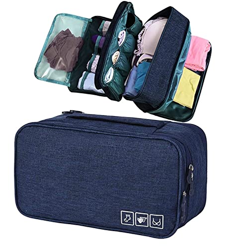 Seagull flight of fashion Polyester 3 Layer Lingerie Organizer Bag, Travel Pouch For Storage Of Bra, Underwear, Innerwear, Cosmetics, Toiletry For Women – 28 X 15 X 13 Cm – Navy Blue