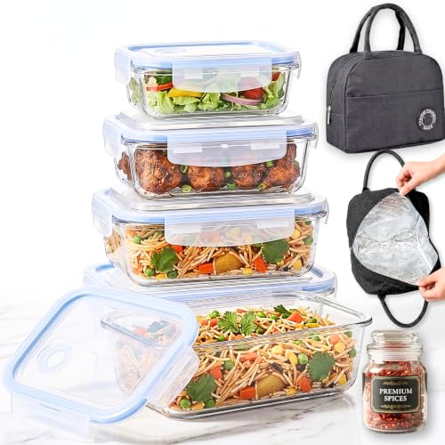 Image of Altitude Borosilicate Glass Lunch Box Set with Bag & Jar, Set of 3 Leakproof Airtight Glass Food Storage Containers 370ml 640ml 1040ml, Microwave Oven Freezer Dishwasher Safe Tiffin Box