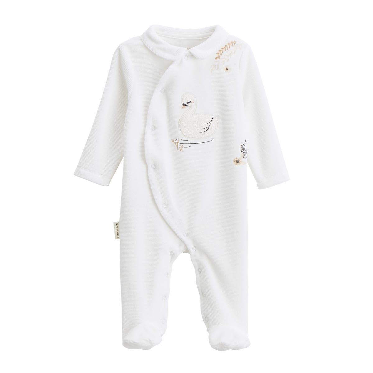 Petit Béguin - Pyjama bébé en velours ouverture croisée Perle