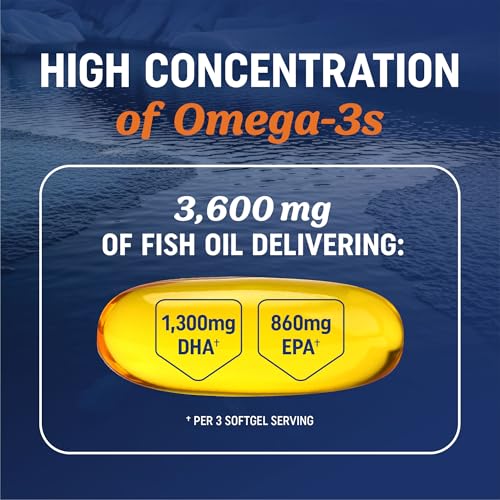 Triple Strength Omega 3 Fish Oil 3600 mg | EPA & DHA | Over 2100mg Omega-3 Fatty Acids | 1300mg EPA + 860mg DHA | Best Essential Fatty Acids | Premium Wild Caught & Burpless Fish Oil | 180 Ct - Image 3