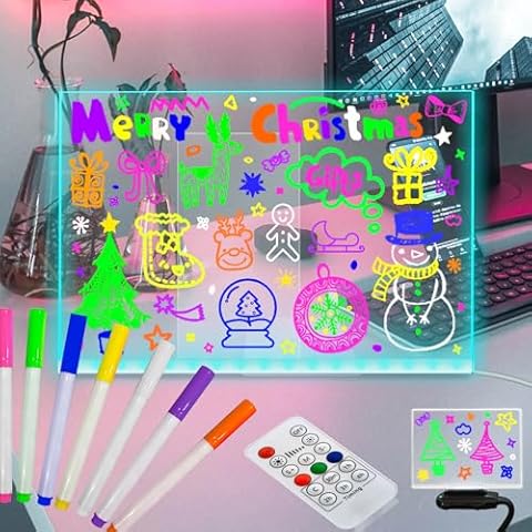 Fanrui Acrylic Dry Erase Board with Light, 7 Colors Clear Desktop Note Memo Board with Remote & Timer, Dimmable 11.8 X 7.9” Rewritable Night Light Creative Lighted Message Board for Home Study Work Cover