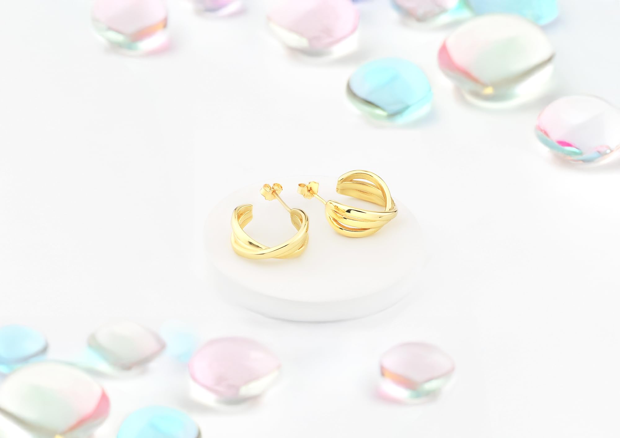 SOFIA MILANI - Pendientes para Mujeres en Plata de Ley 925 - Pendiente de Botón de Curva triple
