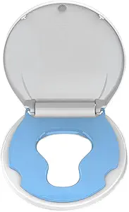 Round Toilet Seat with Built-in Toddler Seat for Easy Potty Training – Slow Close Feature,Easy Install and Clean, Perfect for Both Adults and Children,White and Blue
