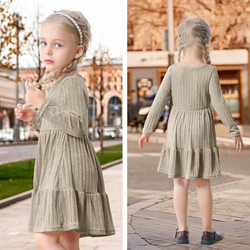 Image of Toddler Baby Girl Long Sleeve Dress Girls Knit Sweater Dresses Tiered Kids Swing Holiday Clothes Fall Winter