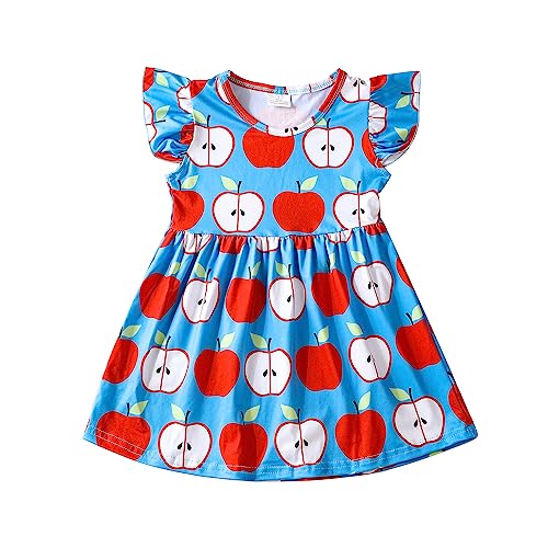 Toddler Girls Back to School Pencil Outfits Set Causal Flutter Sleeve Ruffle Bottom Dress Summer Clothes 7-8Y2