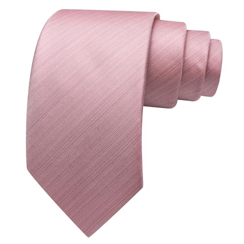 Image of Barry.Wang Mens Ties Solid Color Pink Striped Extra Long Silk Woven Necktie and Tie Clip Set Formal Business Wedding