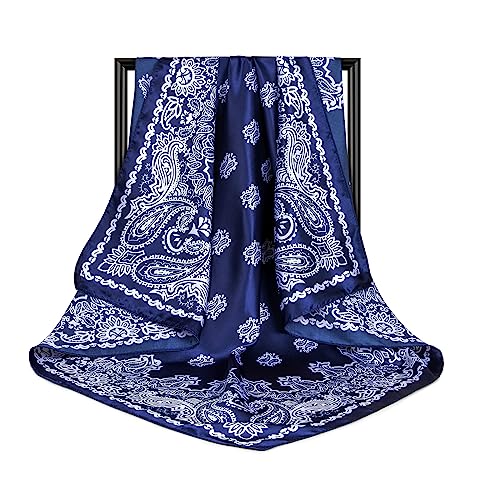 Image of DRESHOW 35 inch Large Square Satin Head Scarf - 4Pcs Silk Accessories Classic Patterned Squares Beach Bandanas for Women