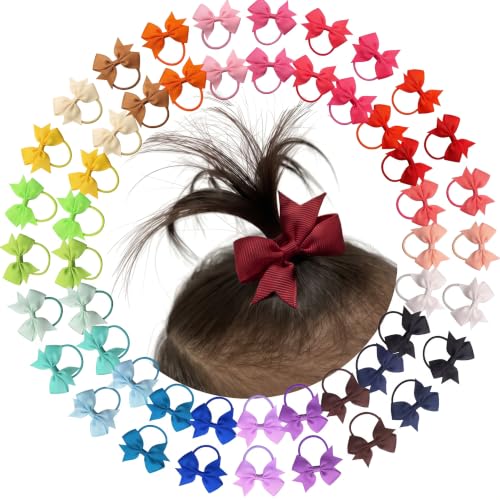 CÉLLOT Baby Hair Ties with Bows,50pcs 2 inch Baby Hair Bow Ponytail Holders | Secure for indoor play &casual outings,Small Durable Rubber Hair Bands | Toddler Hair Accessories | 25 Colors in Pairs