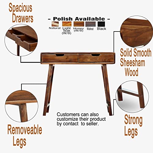 Image of SONA ART & CRAFTS Solid Sheesham Wooden Study Table for Students with Drawer Storage Computer Table for Home, Office Work, Desktop, Desk with 2 Open Compartments - Honey Finish