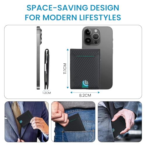 Mens Wallet | 11 Credit Card Holder | Built-In Money Clip | Slim Minimalist | RFID Blocking | Premium Leather | Gift for Him, Carbon, SNM0973