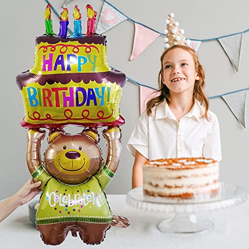 Bear Balloon Happy Birthday Bear Balloons 49" Foil Inflated Mylar Bday Balloons Brown Bears Party Favors Decorations Party Supplies Helium Large Animals Big Ballon #TOP3