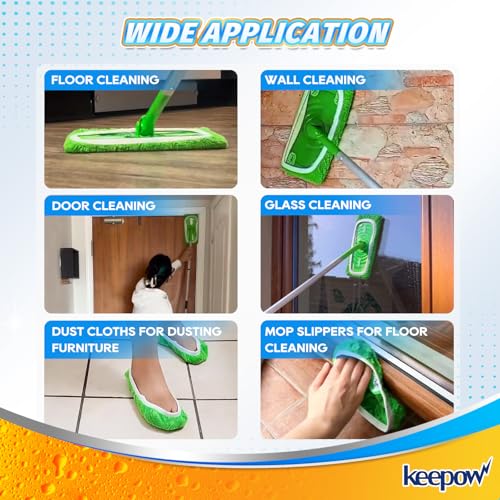 KEEPOW Reusable Microfiber Mop Pads for Swiffer Sweeper Mop, Washable Wet Pad Refills for Wet & Dry Use, Microfiber Dry Sweeping Cloths for Hardwood Floor Cleaning, 2 Pack (Mop is Not Included) - Thumbnail 2