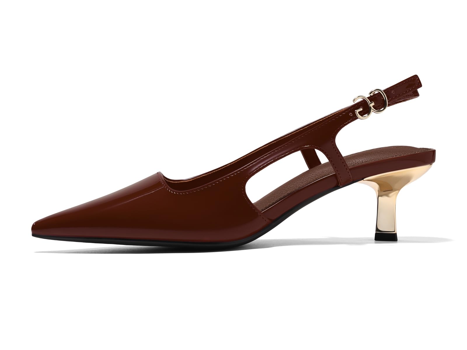 Womens Low Kitten Heels Slingback Pumps Closed Pointed Toe Buckle Party Work Dress Shoes-image-23