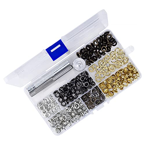 Trimming Shop 6mm Grommet Tool Kit, Eyelets Grommets with Fixing Hand Tool Set for DIY Leathercrafts, Repair Clothing, Shoes, Handbag Decoration, 200pcs (50pcs of Each Colour)