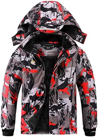 OHSNMAKSL Boy's Waterproof Ski Jacket Warm Winter Snow Coat Kids Fleece Snowboarding Jackets Thick Hooded Windproof Coats21CFY-Boy-Red camo-8-9