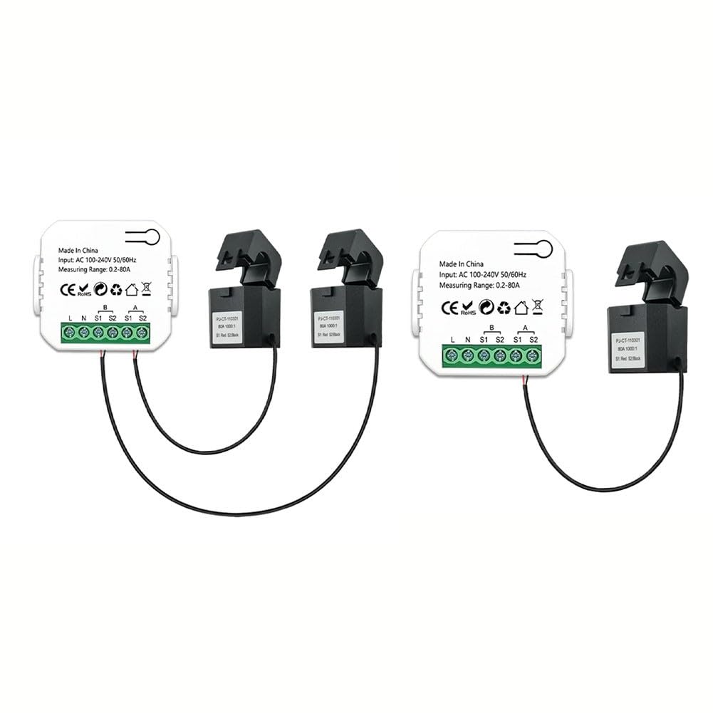 EasyByMall Tuya - Medidor de energía inteligente, monitor de energía bidireccional de 2 canales, medidor de electricidad WiFi con abrazadera CT para gestión de energía en el hogar