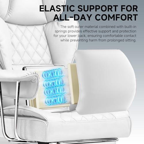 Image of GTPLAYER Gaming Chair,Office Chair with Pocket Spring Lumbar Support, Ergonomic Comfortable Wide Office Desk Computer Chair with Outward Fixed Soft Armrests and Footrest,(PU Leather, White)