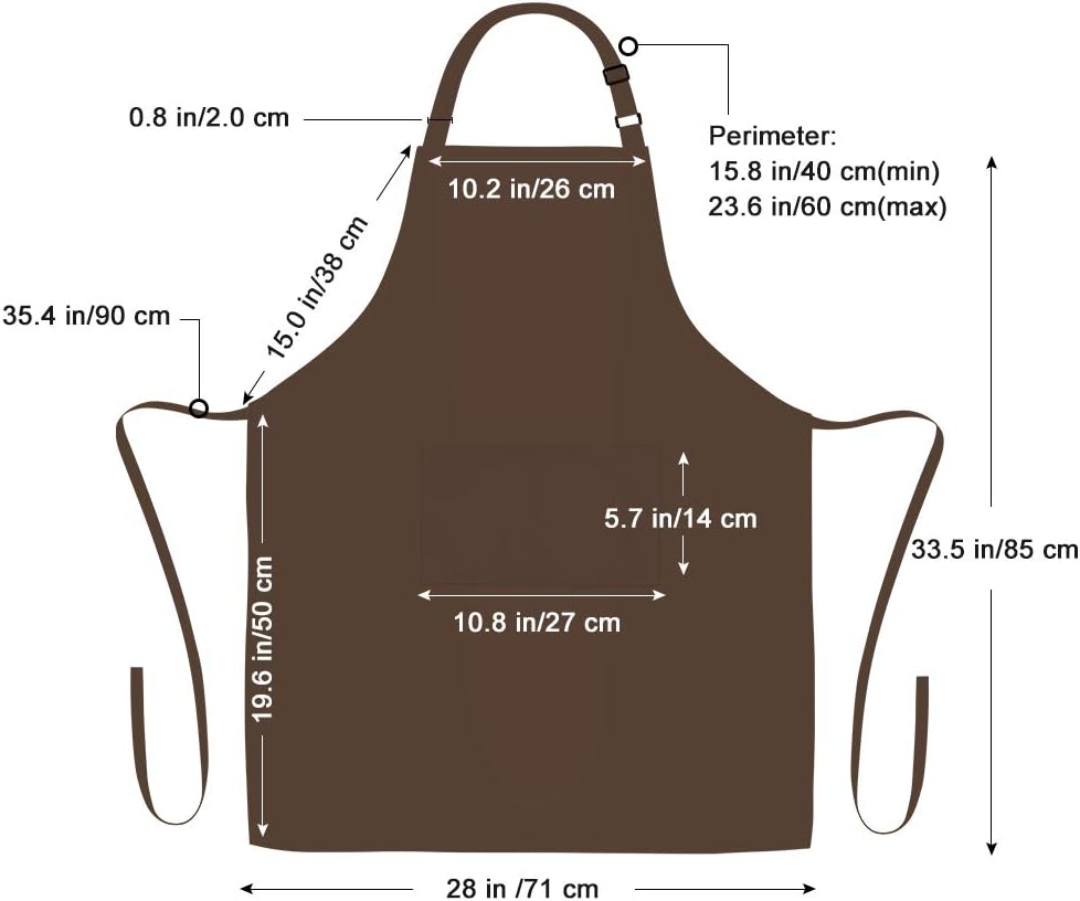 Brown Polyester Adjustable Bib Aprons with Pockets, Set of 2