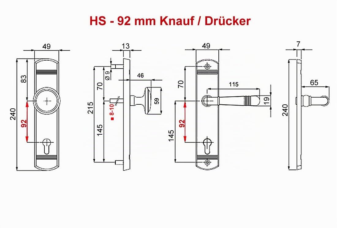 Haustür Schutzbeschlag Helena LS Antik Grau HS 92 mm mit Knauf - ZA