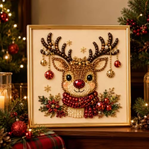 DIY Christmas Pearl Diamond Painting Art Kit with Frame, Christmas Pearl Beads Art Craft for Adults & Beginners, Gemstone Diamond Dots Beads Painting for Home Wall Decor,Stocking - Image 4