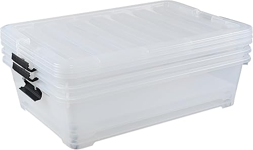 Miniatura 7 de Contenedor de plástico transparente de 50 cuartos de galón con tapa, contenedor de almacenamiento debajo de la cama con ruedas, paquete de 3