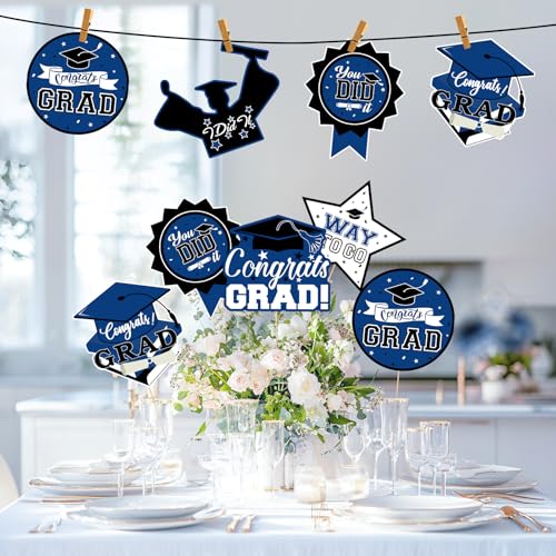Image of 24Pcs Graduation Party Decorations Class of 2026, Graduation Centerpieces for Tables, 2026 Congrats Grad Party Centerpiece Stick Table Toppers for Graduation Party Supplies (Blue)