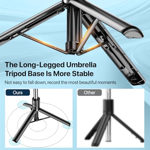Image of Vaku Luxos Selfie Stick Tripod Stand with Fill Light & Wireless Remote, 69.6 inch /174CM Extendable Bluetooth Long Selfie Stick Compatible with iPhone & Android, Best for Vlogging, Reels & Travel