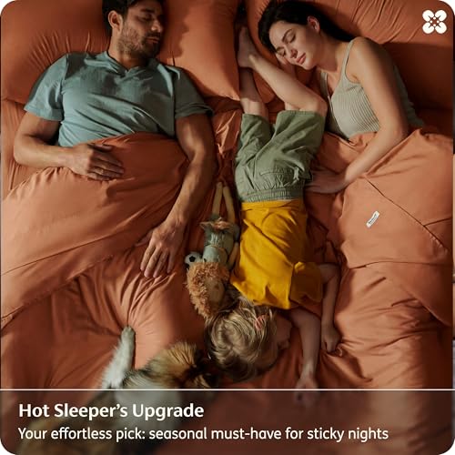 Image of Bedsure Queen Sheet Set, Rayon Derived from Bamboo, Cooling Sheets, PureWoven, Breathable & Soft, Deep Pocket Up to 16 Inches, Hotel Luxury Silky Bedding for Hot Sleepers, Burnt Orange