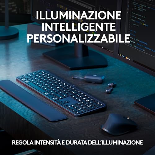 MX Keys S Combo - Tastiera e Mouse Wireless con Palm Rest, illuminazione personalizzabile, Scorrimento veloce, Bluetooth, USB C, Windows/Linux/Chrome/Mac, Grigio - Tastiera gaming - Immagine 7