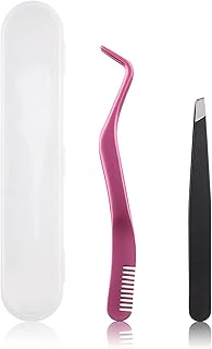 Lash Applicator Tool 2 Pcs Lash Tweezers Stainless Steel Cluster Lash Tweezers Curved With Eyebrow Tweezers For Women DIY Eyelash Extensions Applicator Set for False Eyelash Tweezers By FADVAN (2 pcs)
