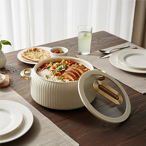 Image of CELLO Castella Deluxe 1000 Insulated Steel Casserole Hot Box for Kitchen 1000 ml, Ivory | Double Wall Airtight Hot Pot Case Keeps Food Hot & Warm for Long Hours, Casserole Set for Roti Rice Biryani