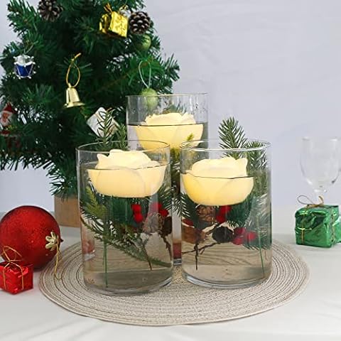 LARDUX LED Floating Candles - 4PCS Flameless Floating Rose Tea Lights Waterproof Flower Wax Candles Battery-Powered for Wedding Centerpieces Pool Party Decoration Cover