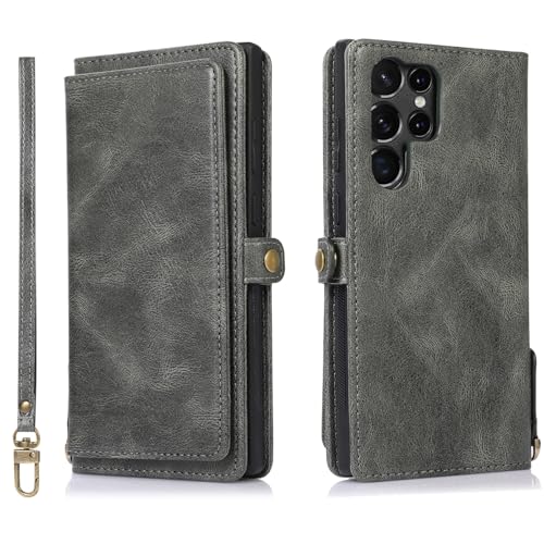 Étui portefeuille pour Galaxy S26 Ultra, coque cuir béquille porte-cartes vert