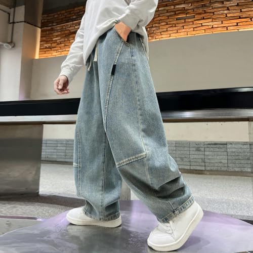 Girls Boys Wide Leg Jeans with Drawstring Pockets Teens Elastic Wasit Baggy Y2K Denim Long Pants Kids 2025 Fashion Clothing3