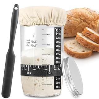 zunmial Sourdough Starter Jar 680ml, Glass Sourdough Starter Kit with Date Feeding Band, Thermometer, Cloth Cover & Metal Lid, Reusable Sourdough Bread Baking Supplies, Home Baking Supplies