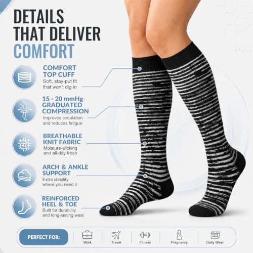Image of Copper Compression Socks Women & Men Circulation(6 pairs) - Best for Running, Nursing, Hiking, Recovery & Flight Socks