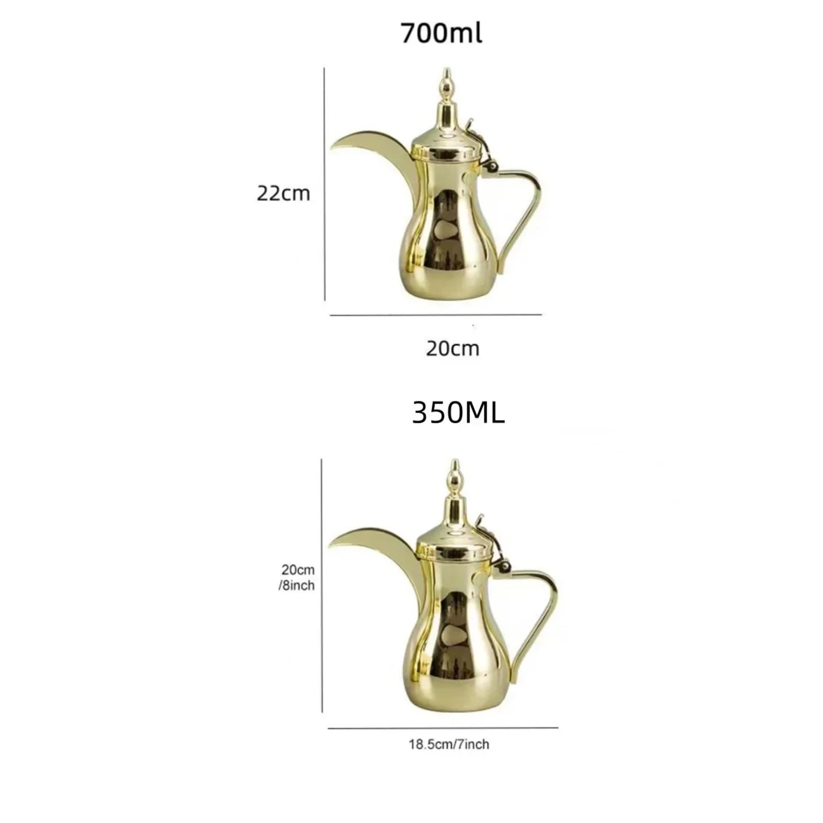 Aceitera Acero Inoxidable Tetera de café árabe 500/700ML, ollas plateadas doradas, tetera estrecha, té boca larga, cafetera portátil