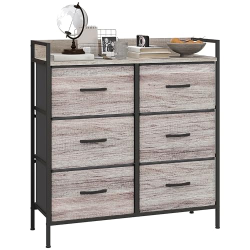 HOMCOM Commode, Meuble de Rangement pour Chambre à 6 tiroirs Pliables en Tissu Non tissé, Commode Rangement avec Cadre en Acier, pour Chambre à Coucher,...