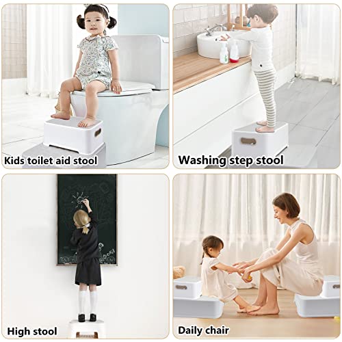 Two Step Stool For Kids, Double Up Toddler Step Stool For Potty Training, Anti-Slip Sturdy Child Step Stool For Toilet, Bathroom, Sink, Kitchen, Grey #TOP5