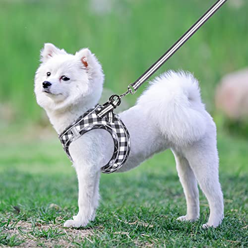 HEELE Hundegeschirr für Hunde Geschirr Hund Klein Weich Mesh Brustgeschirr für Mittlere und Kleine Hunde, Verstellbare Reflektierende Atmungsaktive Welpengeschirr, Reflektierend, Plaid Weiß, S