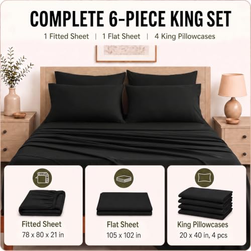 Image of CozyLux 6-Piece King Size Sheet Set, Fits 18-21 Inch Mattresses, Oeko-TEX