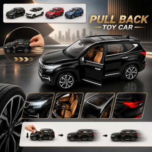 Image of Amisha Gift Gallery Diecast Plastic Toy Car 1:36 Scale | Pull Back Action | Openable Doors | Made in India | SUV Model Car | Mini Collectible Toy for Kids & Boys | Kia Style | Seltos Inspired Design