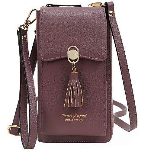 Preisvergleich Produktbild Pearl Angeli RFID-blockierende Handygeldbörse mit Kreditkartenfächern aus Leder mit Quaste Violett violett S