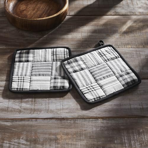 VHC-Brands-Cotton-Pot-Holder-Set-of-2-Heat-Resistant-Kitchen-Potholders-Sawyer-Mill-Black-Collection-Square-8×8-Country-Black VHC Brands Cotton Pot Holder Set of 2 Heat Resistant Kitchen Potholders Sawyer Mill Black Collection Square 8×8 Country Black